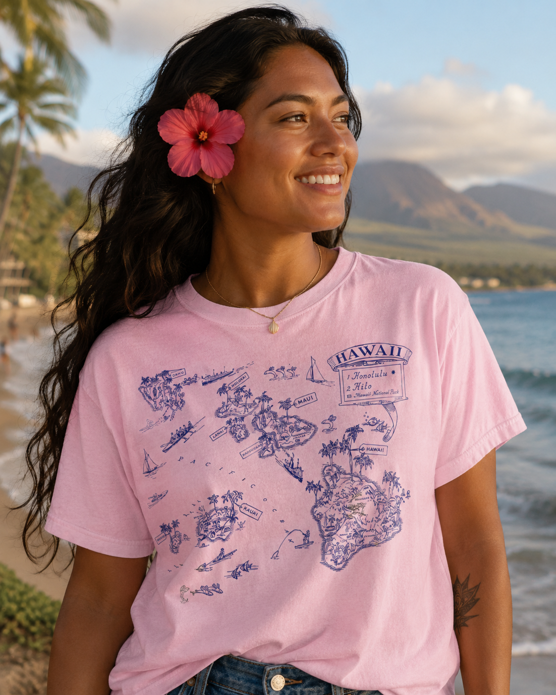 Hawaiian Islands Tour Map – Midcentury Paradise Guide – Vintage Travel Tee