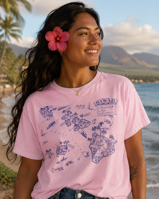 Hawaiian Islands Tour Map – Midcentury Paradise Guide – Vintage Travel Tee