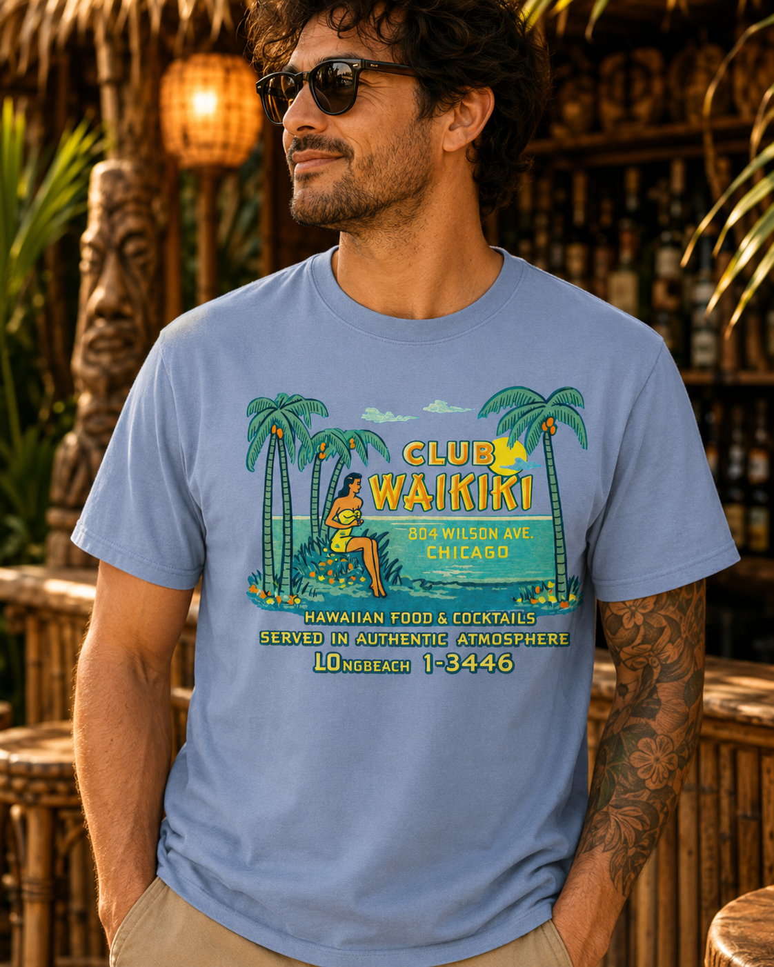 Club Waikiki - 1950s Chicago Hawaiian Food & Cocktails - Vintage Tiki Tee