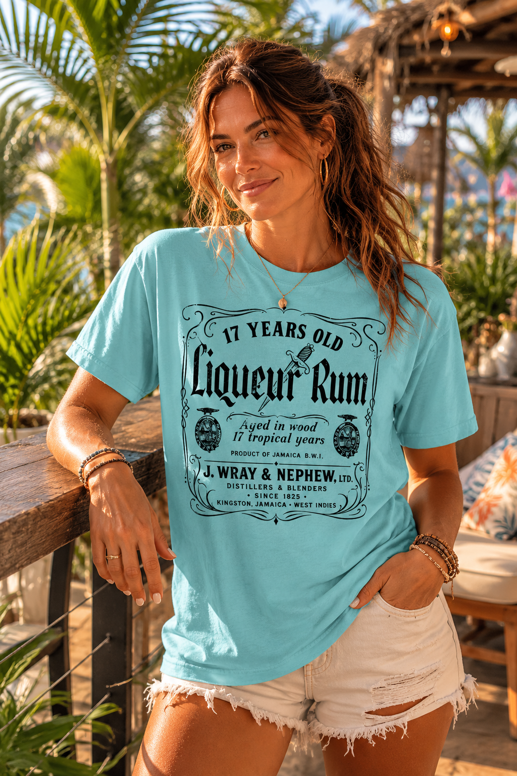 Vintage Jamaican Rum Label Tee – 17 Year Liqueur Rum Graphic Shirt – Classic Distillery Inspired Design