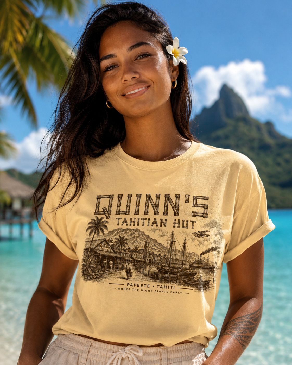Quinn’s Tahitian Hut — Papeete Waterfront Tee - 1927-1976