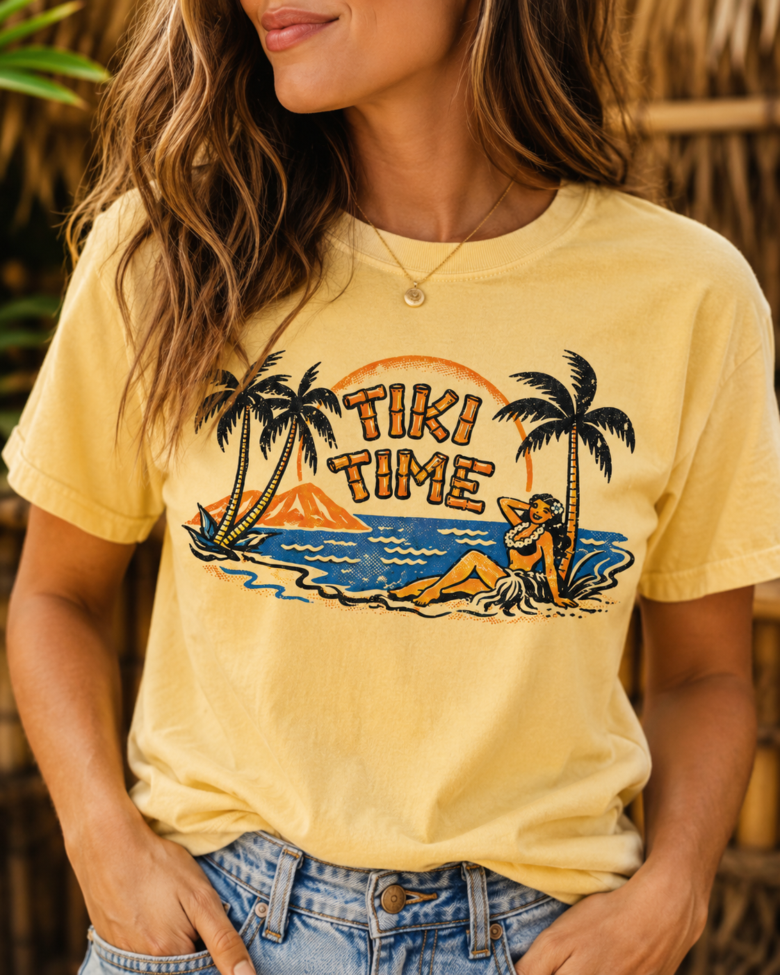 Tiki Time - Retro Island Sunset - Vintage Tiki Tee