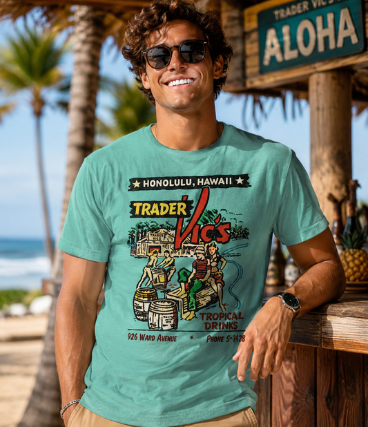 Vintage Trader Vic's Tiki T-Shirt, Honolulu Hawaii Retro Tee