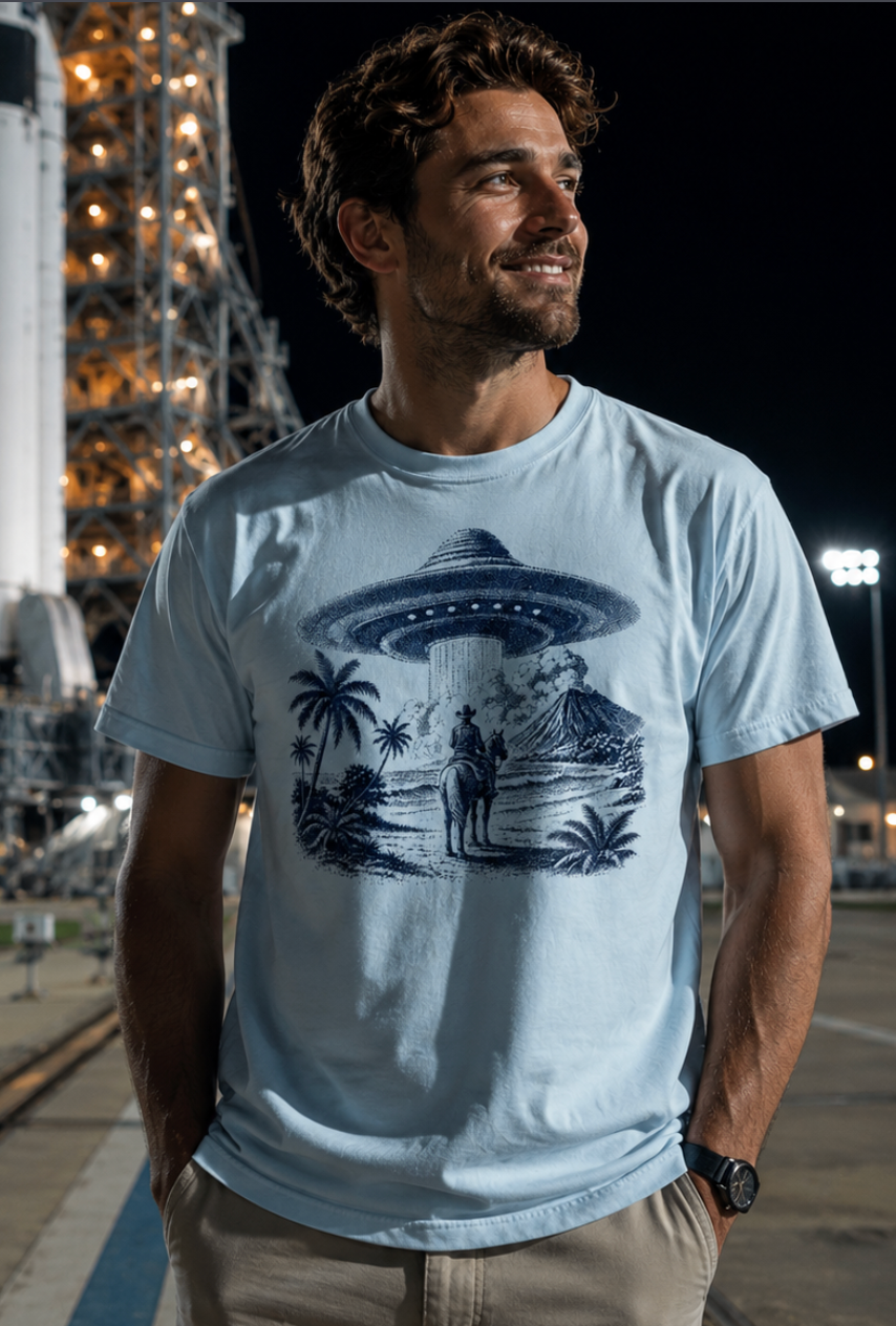 Space Cowboy Contact - Atomic Age Americana – Vintage Sci-Fi Tee