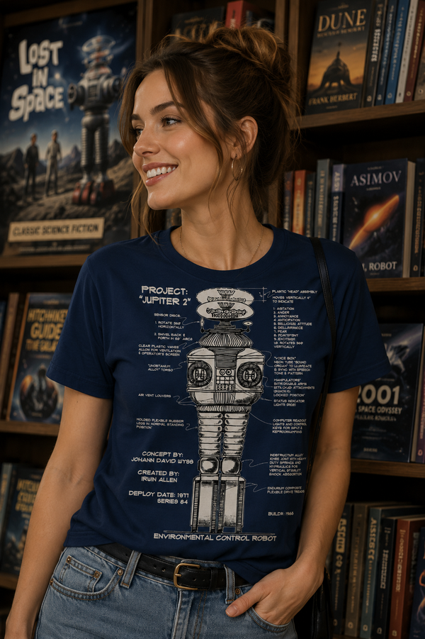 Lost in Space Robot Blueprint T-Shirt – Retro Jupiter 2 Sci-Fi Tee