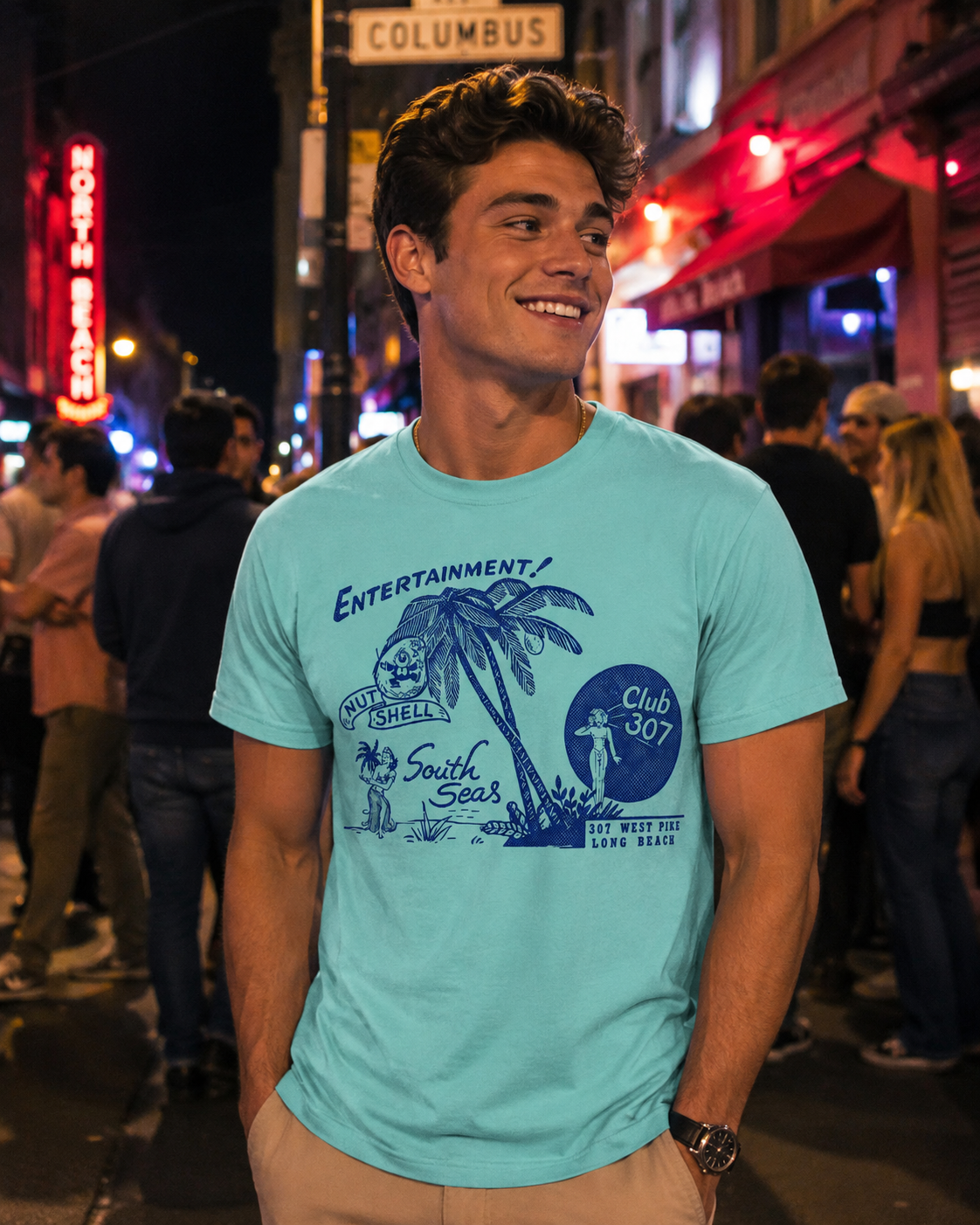 South Seas Club 307 Shirt Vintage Long Beach Pike Tee Retro Tiki Bar Graphic 1950s California