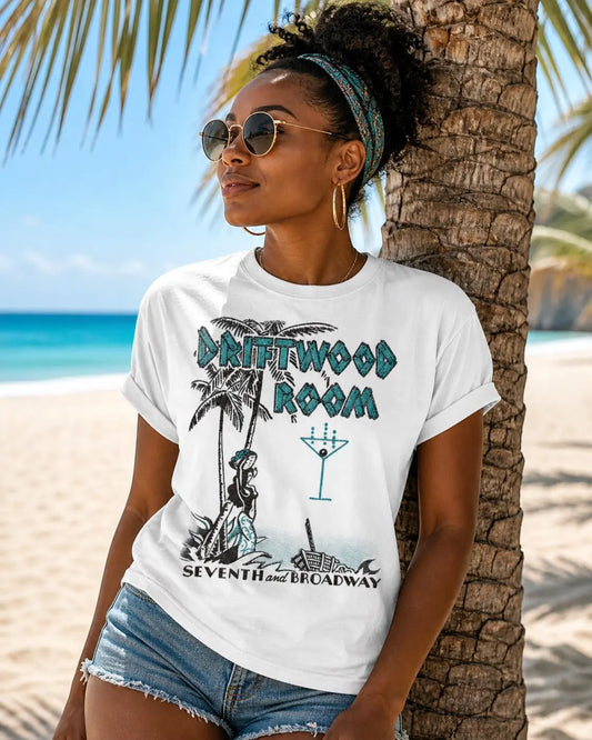 Driftwood Room Vintage Tee – Lost LA Tiki Lounge, 1930s Hotel Lankershim, Retro Matchbook Graphic
