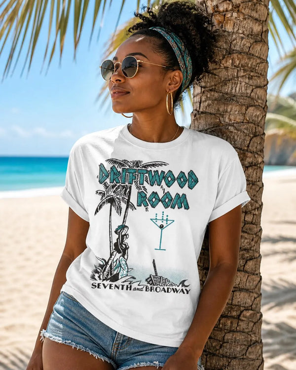 Driftwood Room Vintage Tee – Lost LA Tiki Lounge, 1930s Hotel Lankershim, Retro Matchbook Graphic